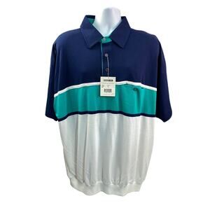 NWT Vintage Members Only Colorblock Polo Shirt Navy Teal White Short Sleeve 2XL